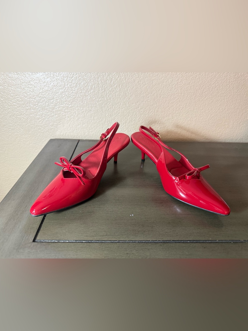 Coutgo Red Patent Bow Slingback Kitten Heels Size 8.5